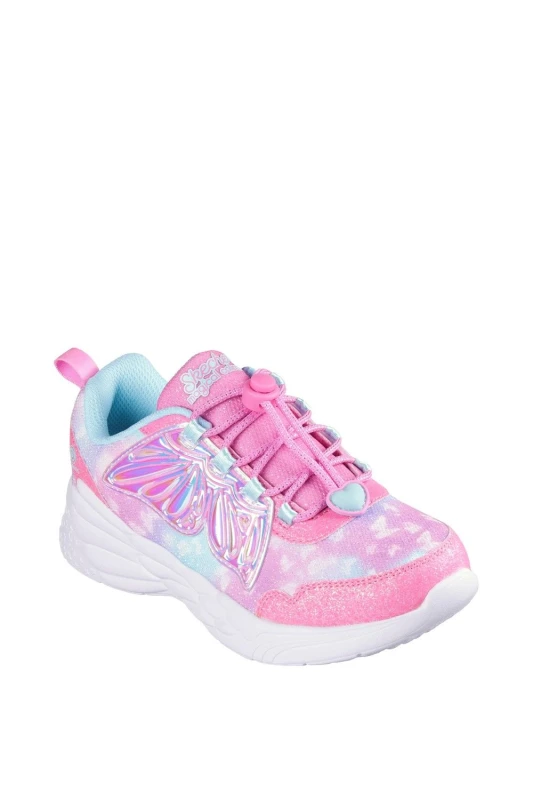 Image of Skechers Girls Dream Racer - Wing Brites Trainers UK Size 2 (EU 35) Pink Turquoise SKE2363-PKTQ-2