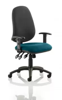 Image of Eclipse XL Lever Task Operator Chair Black Back Bespoke Seat With Height Adjustable Arms In Teal