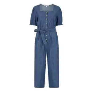 Image of Yumi Blue Denim Jumpsuit with Puffy Sleeves - Blue