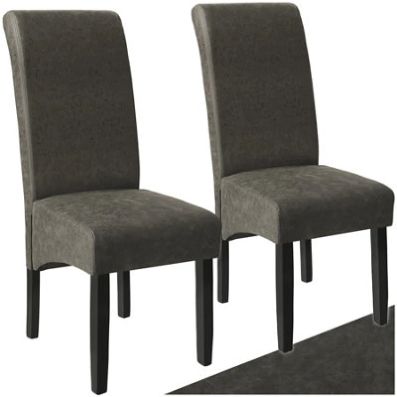 Image of Tectake Set Of 2 Dining Chair - Ergonomic Seat Shape, High Backrest, Padded, Faux Leather - Gray Marbled