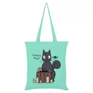 Image of Spooky Cat Making Magic Tote Bag (One Size) (Mint Green/Dark Grey/Brown)
