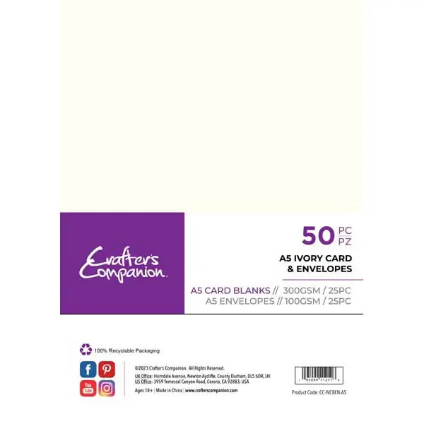 Image of Crafter's Companion A5 Card Blanks & Envelopes Ivory 300 GSM Pack of 25