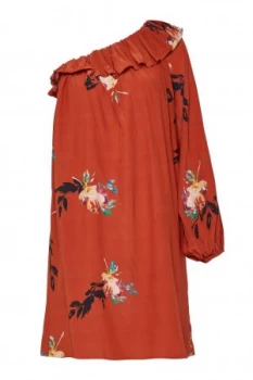 Image of French Connection Delphine One Shoulder Drape Dress Red