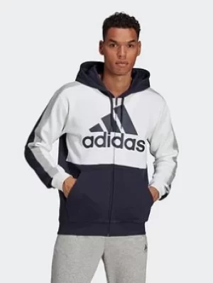 Image of adidas Essentials Colorblock Fleece Full-zip Hoodie, White Size XL Men