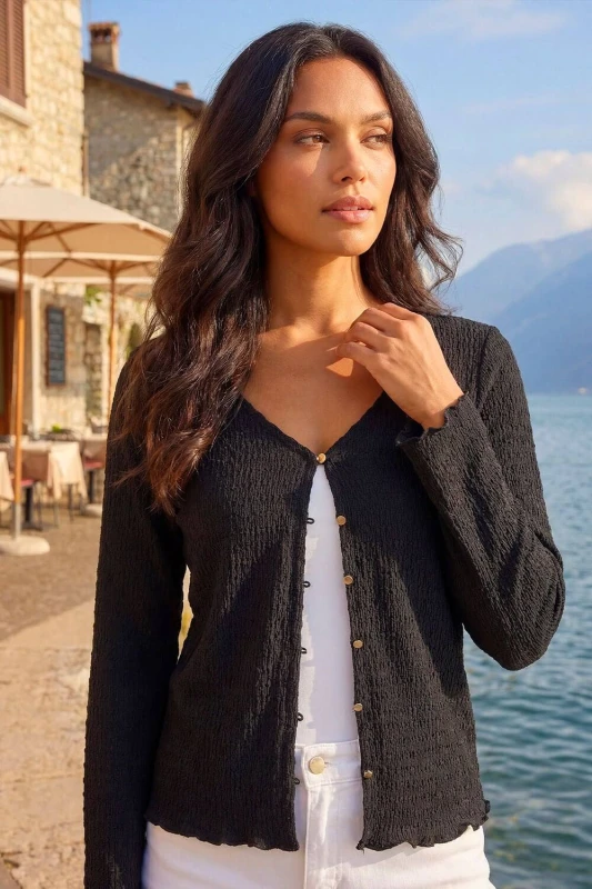 Image of Roman Womens Textured V-Neck Blouse in Black Size: 10 Black Female 10