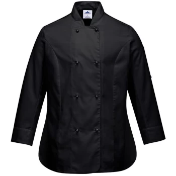 Image of C837BKRM - sz M Rachel Ladies Long Sleeve Chefs Jacket - Black - Portwest