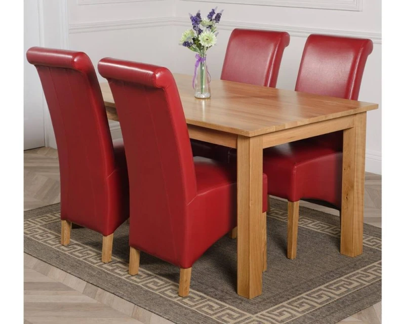 Image of Thats Furniture Oslo 150 x 90cm Medium Oak Dining Table & 4 Montana Leather Chairs in Red Red Unisex 150 x 90 cm