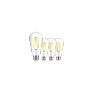 Image of 8W LED Filament Light Bulb E27, 64 x 142mm, 6500K, Clear Glass (Pack of 4)