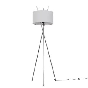 Image of Crawford Chrome Tripod Floor Lamp with XL Cool Grey Reni Shade