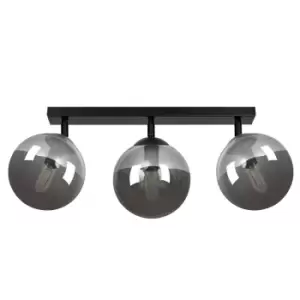 Image of Tofi Black Globe Ceiling Spotlight Bar with Graphite Glass Shades, 3x E14
