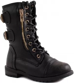 Image of Mango Girls Leather Lace Up Boots - Black