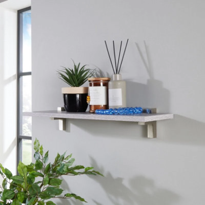 Image of Core Products Levant 60Cm Slim Shelf With "l" Shape Bracket - Grey Oak, Grey LV600GOK