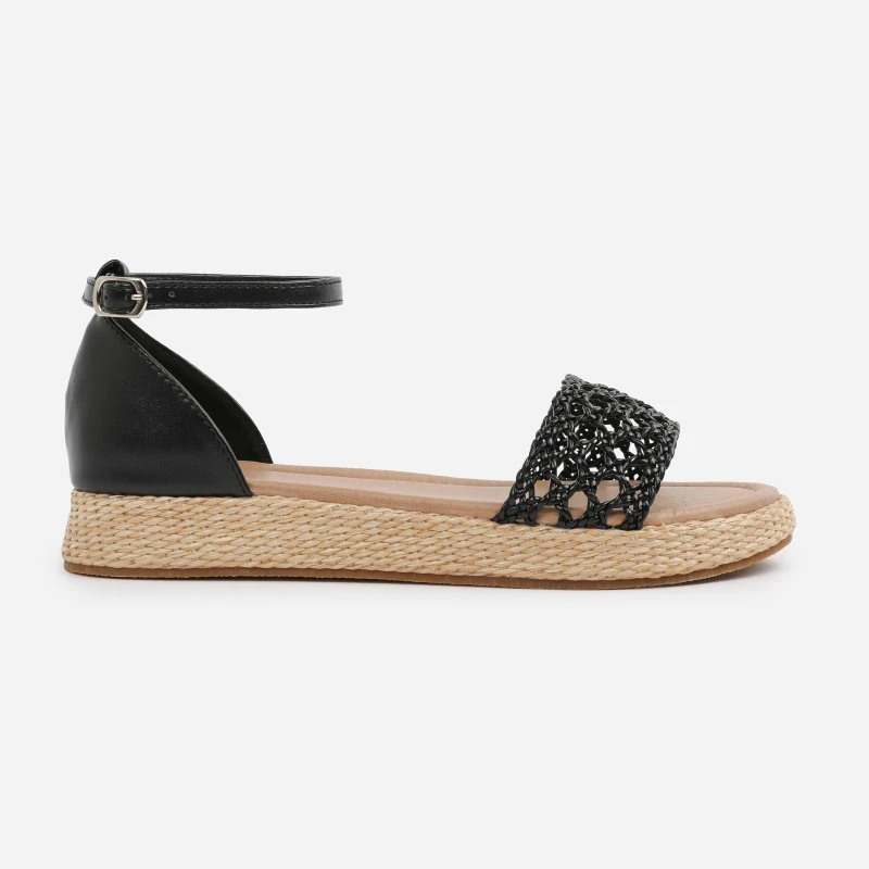 Image of Wheres That From Black PU Shia Braided Strap Espadrille Flatform Black female 5