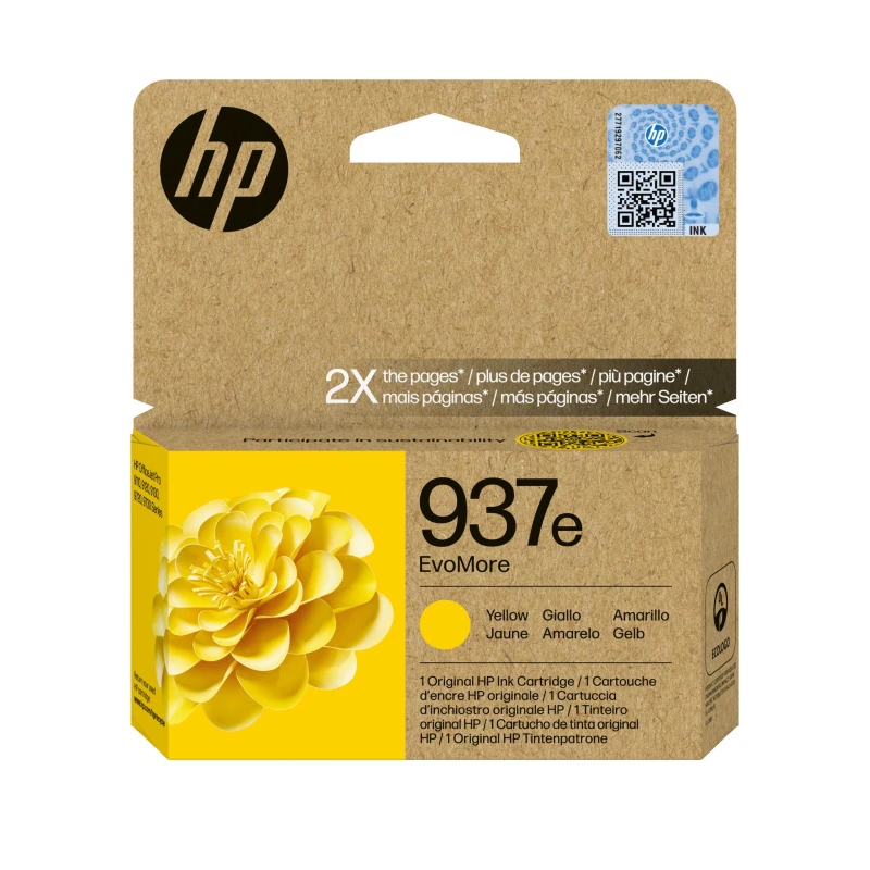 Image of HP 937e EvoMore Yellow High Capacity Ink Cartridge - 4S6W8NE (Original)