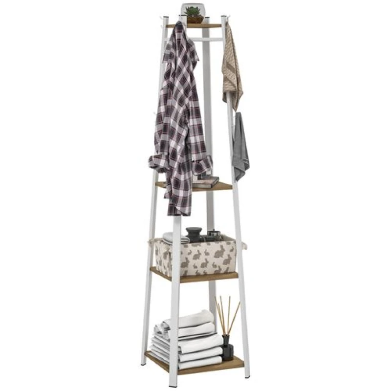 Image of HOMCOM HOMCOM Clothes Rack with Storage, Garment Rack with 8 Hooks and 3-Tier Shelf in Brown Brown One Size Unisex 5063603762343