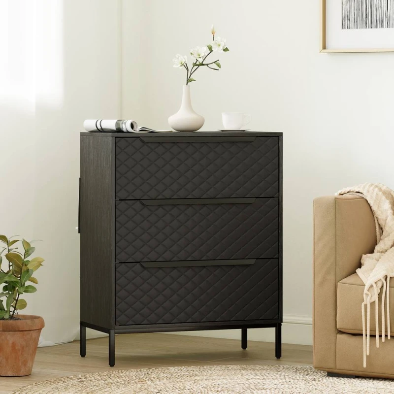 Image of HOMCOM Chest of Drawers, 3 Fabric Drawer Dresser, Aluminium Handles in Black Size: Medium Black Unisex M