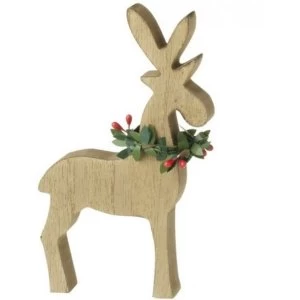 Image of Natural Wooden Reindeer Figure 16.5cm