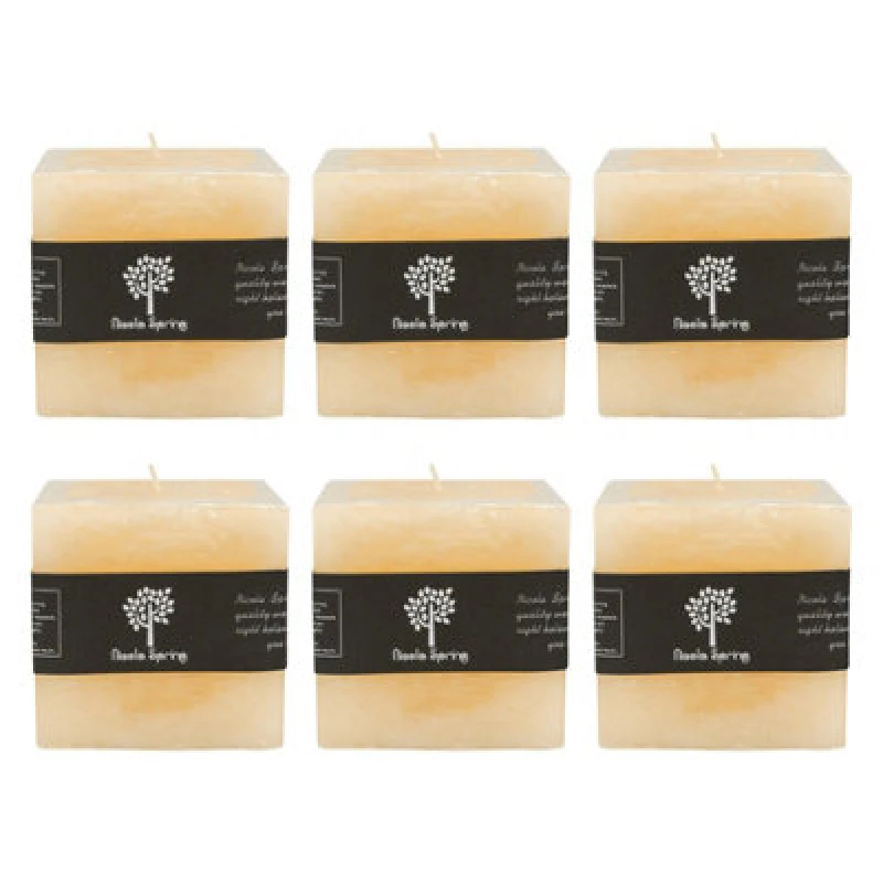 Image of Nicola Spring Square Vanilla Pillar Candles - 120 Hours - Cream - Pack Of 6