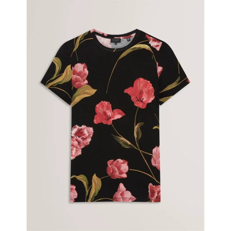 Image of Ted Baker Womens Printed Slim Fit T-Shirt Black female 6 (2X)