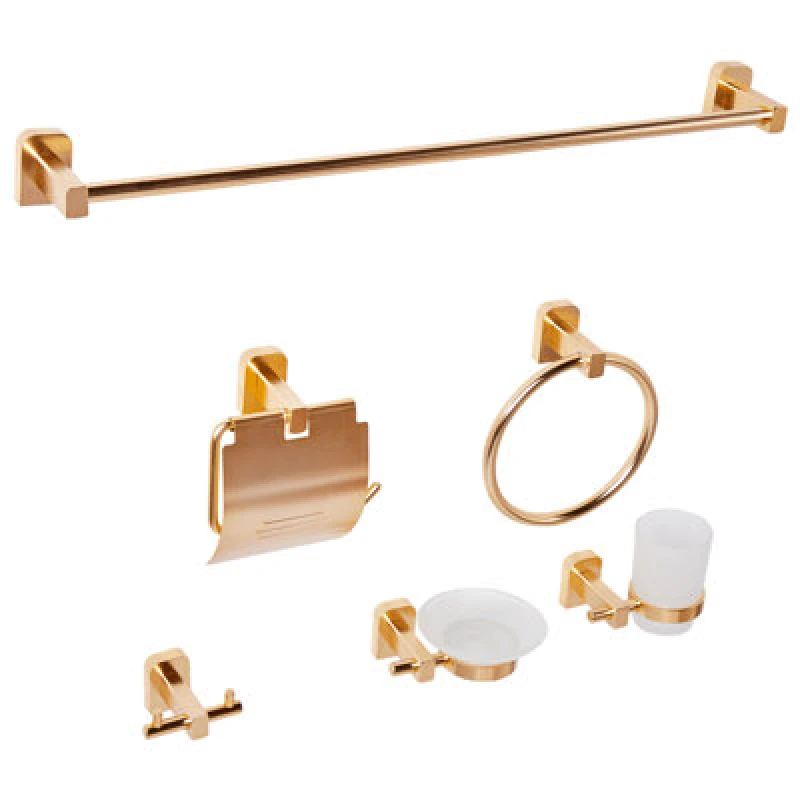 Image of Beliani 6 Piece Bathroom Hardware Set Pocone With Towel Bars And Hooks Gold