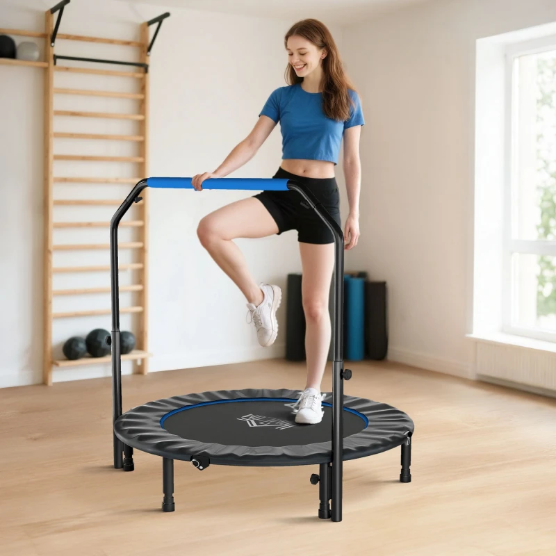 Image of HOMCOM 48" Foldable Mini Fitness Trampoline w/ Foam Handle, Blue A71-034V03BU