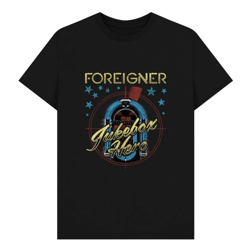 Image of Foreigner Mens Jukebox Graphic T-Shirt in Black Size: Small Black Male S