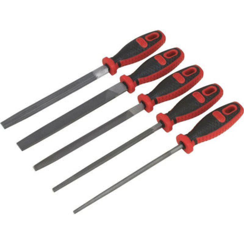 Image of Loops 5 Piece 200mm Engineers Smooth Cut File Set - Double Cut - Comfort Grip Handles Multi