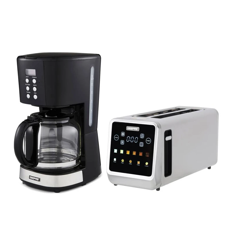 Image of Geepas 1.5L Coffee Machine & 5-in-1 DIGITAL 4 Slice Long Slot Toaster Set Multicolor Unisex