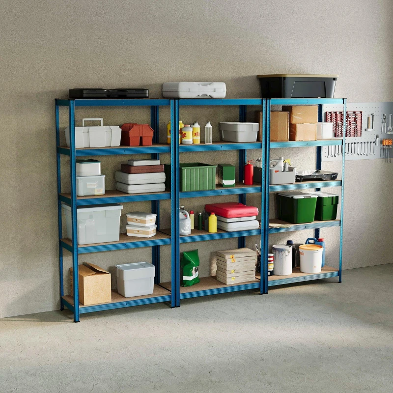 Image of Lassic 5 Tier Heavy Duty Large Garage Shelves - 3 Bay Blue unisex 5 Tier