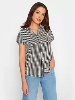 Image of Long Tall Sally Mono Stripe Short Sleeve Shirt - Black, White, Size 8, Women