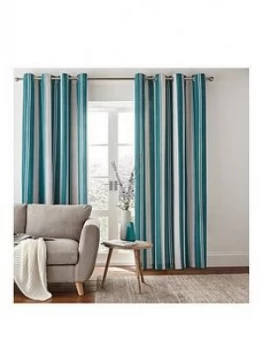 Image of Catherine Lansfield Herringbone Stripe Lined Eyelet Curtains