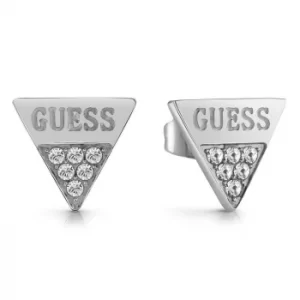Image of Guess Rhodium Plated Engraved Crystal Stud Earrings