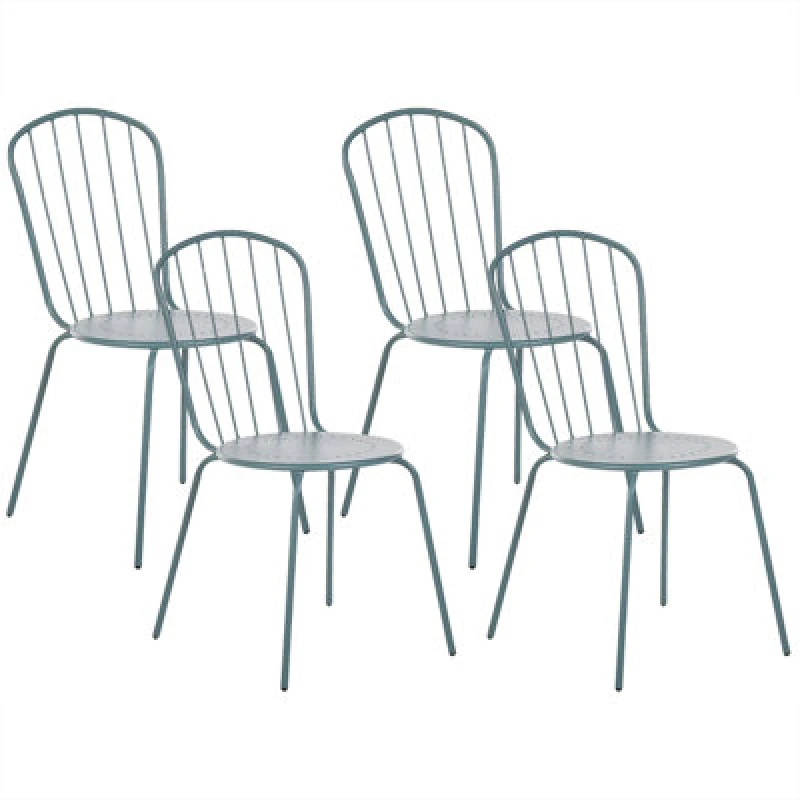 Image of Beliani Set Of 4 Garden Chairs Calvi Metal Light Blue