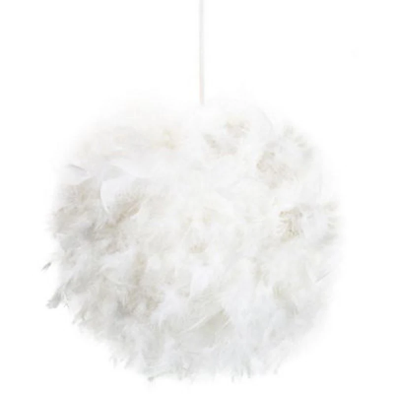 Image of Happy Homewares Eye-Catching And Designer Small White Feather Decorated Pendant Lighting Shade