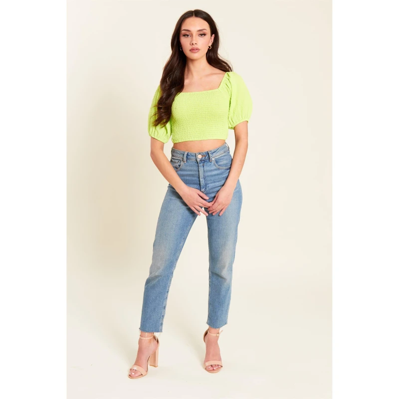 Image of Be You Shirred Crop Top Womens - Green Green 8