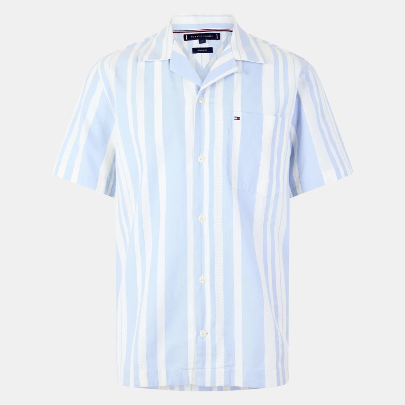 Image of Tommy Hilfiger Mens Horizontal Striped Short Sleeve Shirt Breezy Blue 0A4 male M