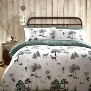 Image of Winter Toile Christmas Reindeers Bedding Duvet Cover Set
