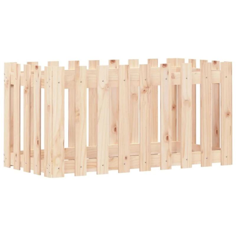 Image of vidaXL Garden Raised Bed w/ Fence Design 100x50x50cm Solid Wood Pine, Brown 832477