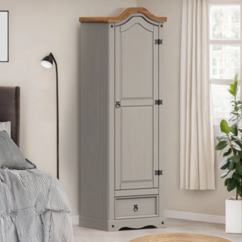 Image of MERCERS FURNITURE Corona Grey Wax 1 Door 1 Drawer Wardrobe 5060335869111
