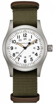 Image of Hamilton Khaki Field Mechanical White Dial Green Strap Watch