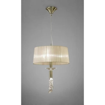 Image of Tiffany pendant light 3 + 1 E27 + G9 bulb, antique brass with bronze shade & transparent crystal