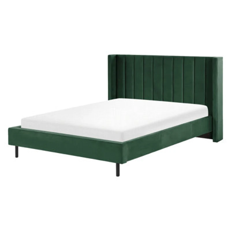 Image of Beliani Bed Velvet Villette 160 X 200 Cm (Eu King Size) Dark Green