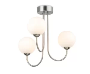 Image of Lyndon 3 Light Globe Flush Fitting Brushed Steel with Opal White Glass