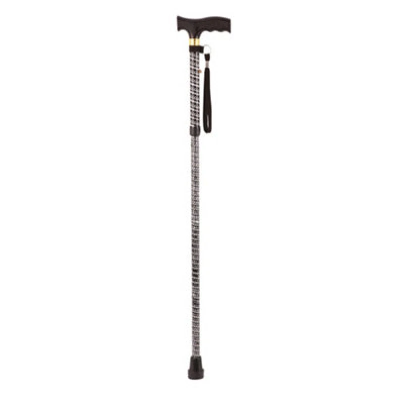 Image of Loops Black Extendable Walking Stick with Plastic Handle - Engraved Pattern - Foldable Black