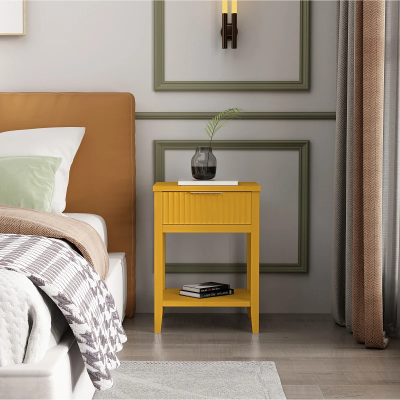 Image of Cabinet Bits Monti 1 Drawer Bedside Table in Mustard Mustard Unisex