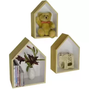 Image of Watsons - house - Set of 3 Wall Mounted / Free Standing Storage Shelves Scandi - Natural / White - Natural / White