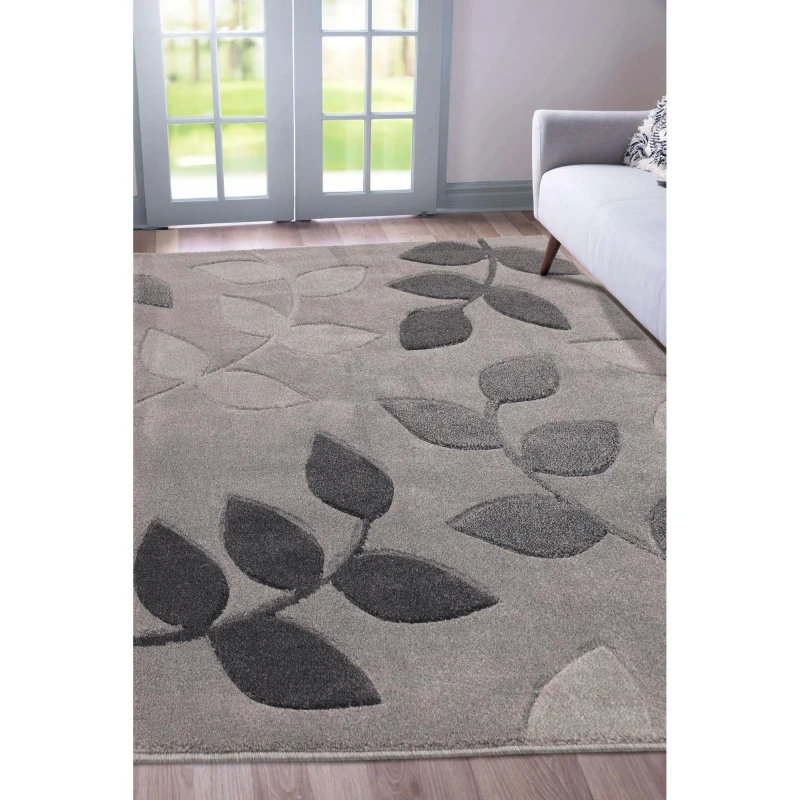 Image of Melrose Leaf Grey Geometric Design Small Indoor Area Rug 080/150Cm