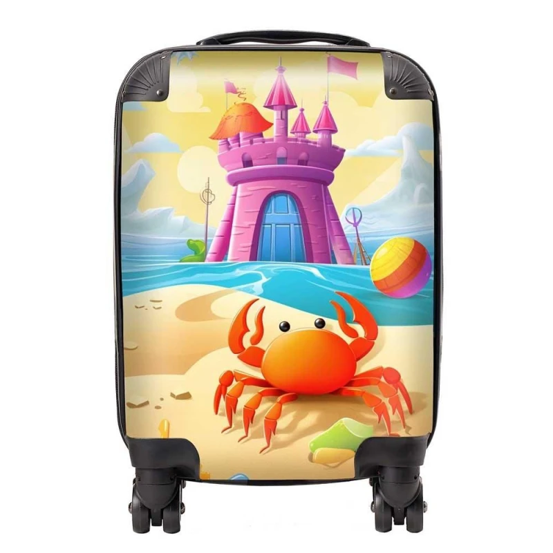 Image of Warren Reed - Designer Orange Crab On A Beach Holiday Suitcase in Yellow Size: Medium Yellow Unisex Medium