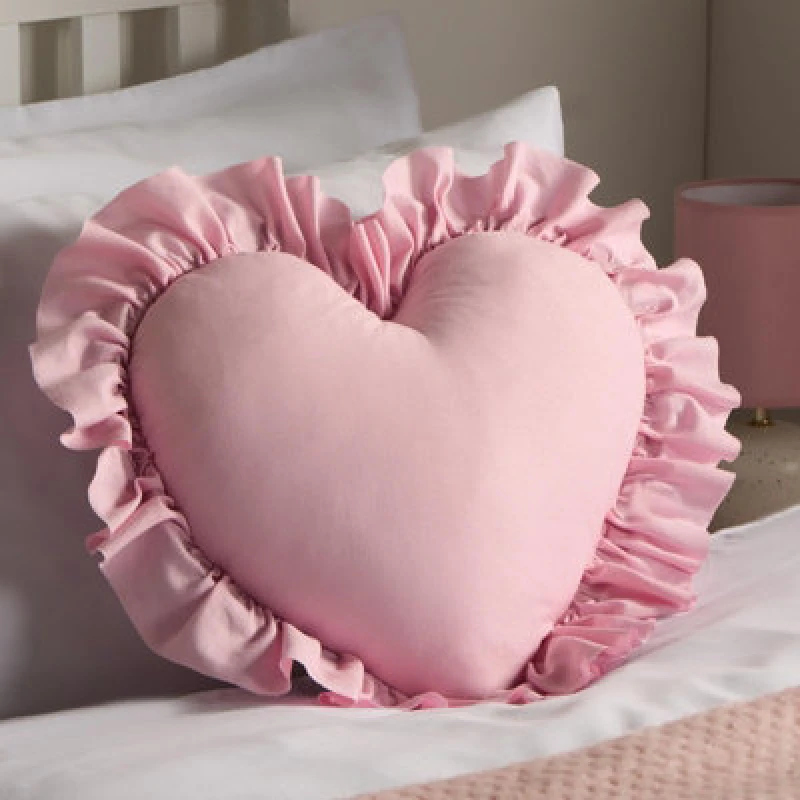 Image of OHS OHS Heart Filled Cushion Plump Bedroom Scatter Pillow Valentines Frill Chair Sofa in Pink Pink One Size Unisex 5027434202164