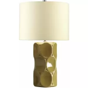 Image of Table Lamp Switched using . Cream Linen Shade Olive Green LED E27 60W